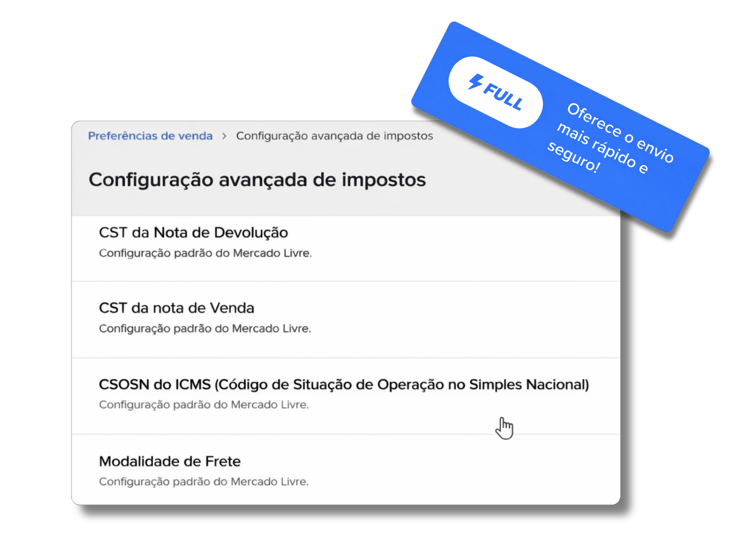 Configuração avançada de impostos Mercado Livre