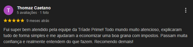 Avaliação de Thomaz Caetano — 5 estrelas